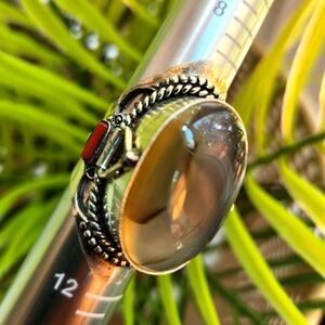 Moonstone & Garnet Gemstone "Hideaway" Statement Ring Size 10.5 10.75 (+/-)